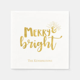 Christmas Merry and Bright Faux Gold Typography Napkins