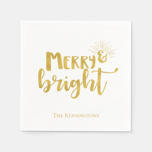 Christmas Merry and Bright Faux Gold Typography Napkins
