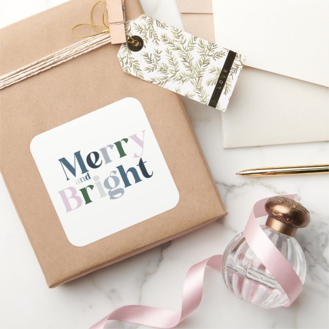 Christmas Merry And Bright Font Square Sticker (Gifting)