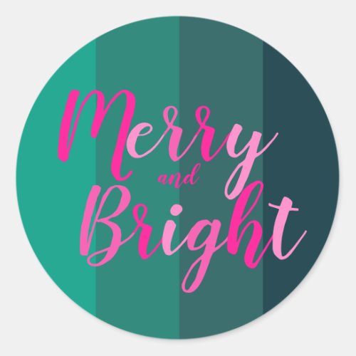 Christmas Merry and Bright Green Pink Classic Round Sticker