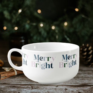 Christmas Merry And Bright Green Purple Soup Mug