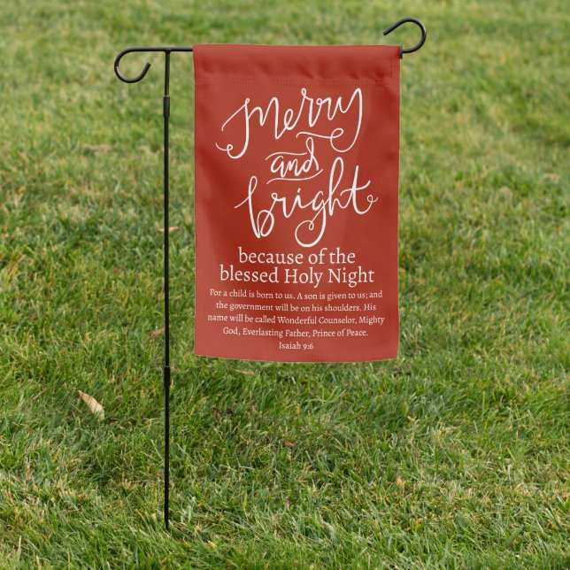 Christmas Merry and Bright Holy Night Red Garden Flag (In SItu)