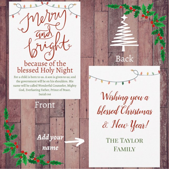 Christmas Merry and Bright Holy Night Red & Green  Note Card (Creator Uploaded)