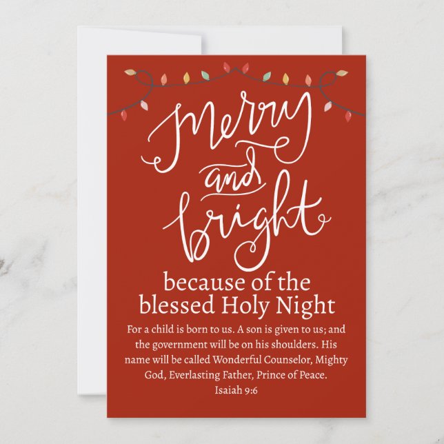 Christmas Merry and Bright Holy Night Red White Holiday Card (Front)