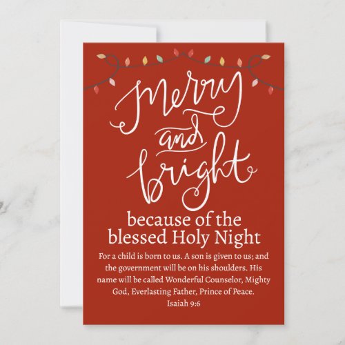 Christmas Merry and Bright Holy Night Red White Holiday Card