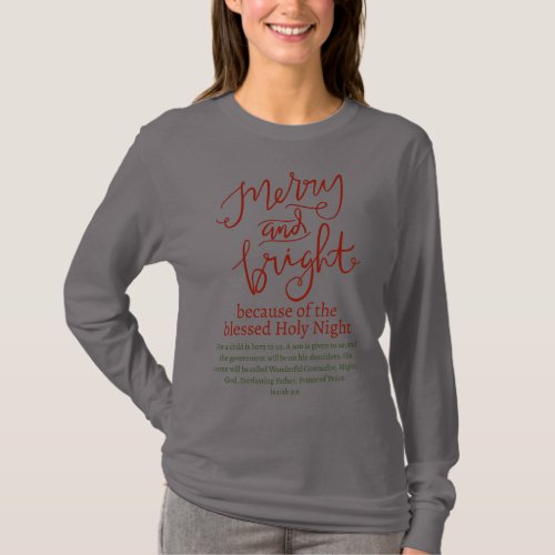 Christmas Merry and Bright Holy Red Green Gray T_Shirt