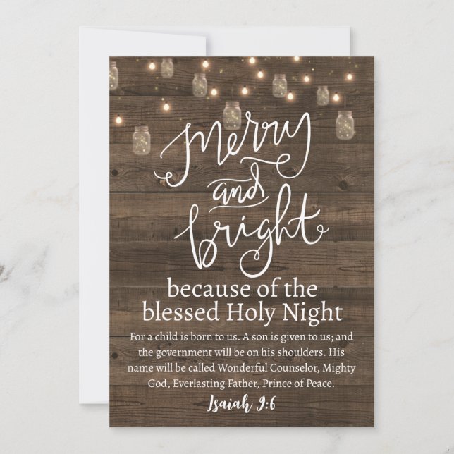 Christmas Merry and Bright Holy Rustic Mason Light Holiday Card (Front)