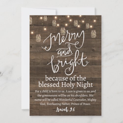 Christmas Merry and Bright Holy Rustic Mason Light Holiday Card
