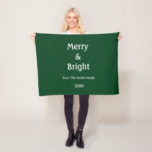 Christmas Merry And Bright Hunter Green Gift Decor Fleece Blanket