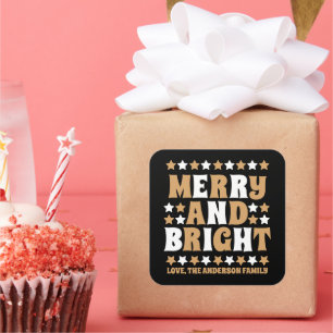 Christmas Merry and Bright Modern Bold Gold Black  Square Sticker