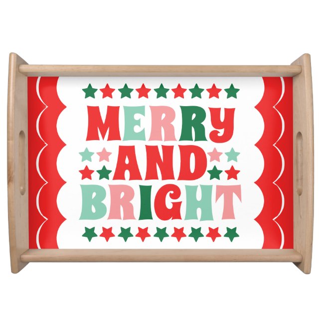 Christmas Merry and Bright Modern Bold Pink Red Serving Tray (Front)