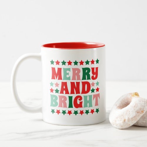 Christmas Merry and Bright Modern Bold Pink Red Two_Tone Coffee Mug