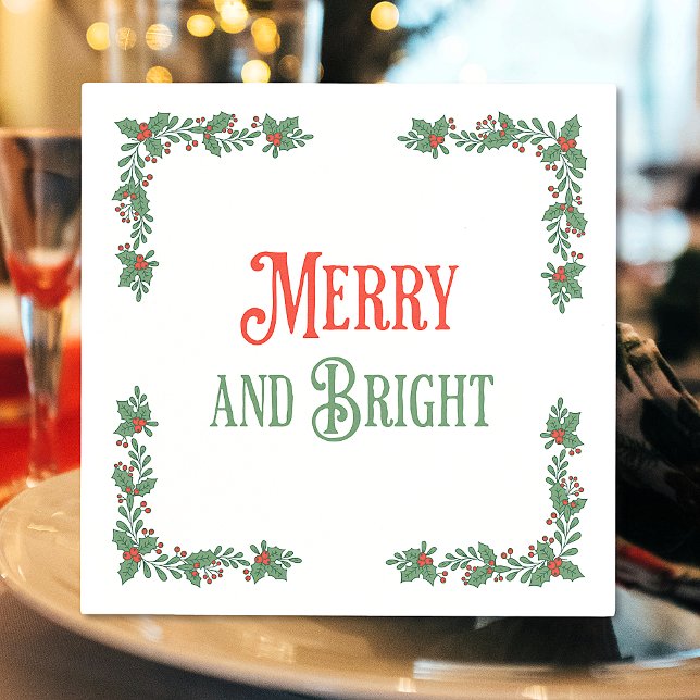 Christmas Merry And Bright Modern Pastel Red Green Napkins (Creator Uploaded)