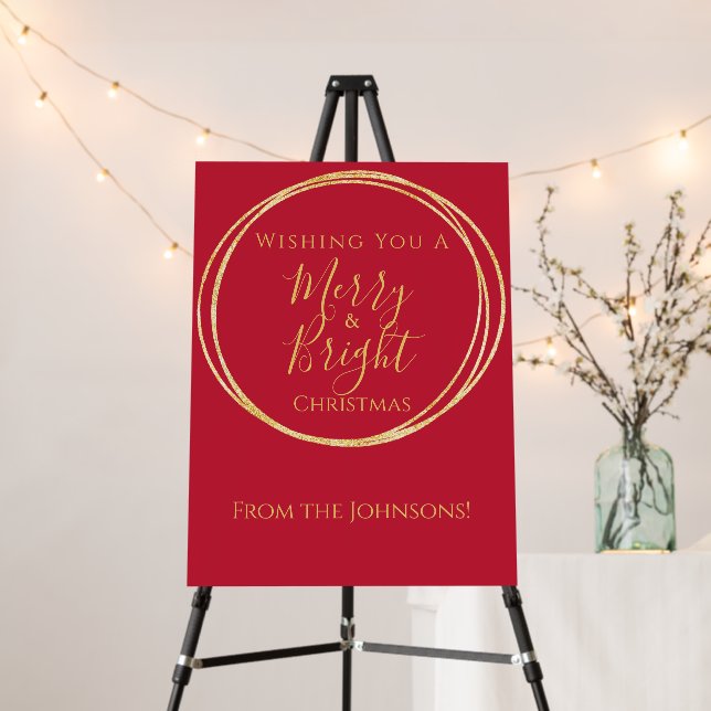 Christmas Merry and Bright Party Red Gold Foam Board (In Situ (Stand))