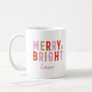 Christmas Merry and Bright Pink, and Red Coffee Mug