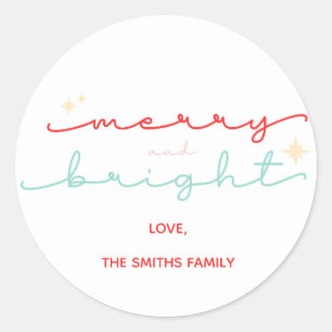 Christmas Merry and Bright pink red Classic Round Sticker