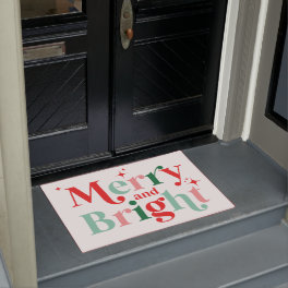 christmas merry and bright pink red doormat
