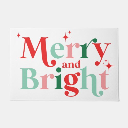 christmas merry and bright pink red doormat