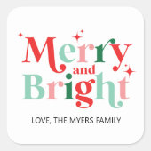 christmas merry and bright pink red gift square sticker (Front)