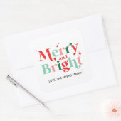 christmas merry and bright pink red gift square sticker (Envelope)