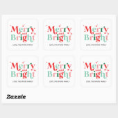 christmas merry and bright pink red gift square sticker (Sheet)