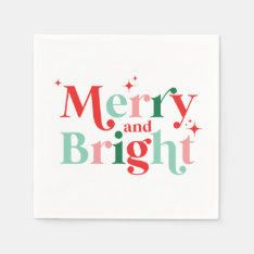 Christmas Merry And Bright Pink Red Modern Font Napkins at Zazzle