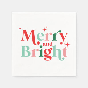christmas merry and bright pink red modern font napkins