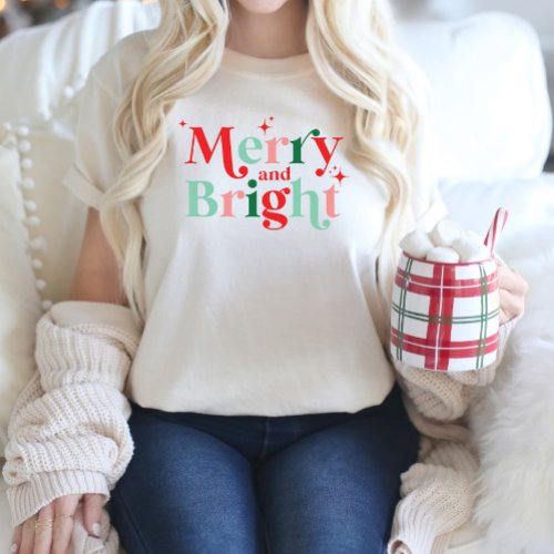 christmas merry and bright pink red modern font T_Shirt