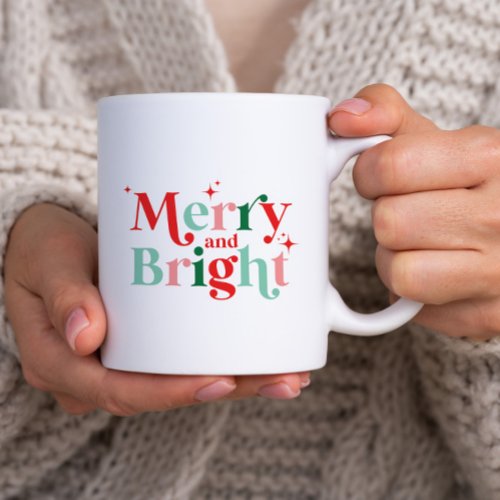 christmas merry and bright pink red modern font Two_Tone coffee mug