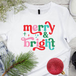 Christmas Merry and Bright Pink Red Retro Font T-Shirt<br><div class="desc">Christmas Merry and Bright Pink Red Retro Font T-Shirt</div>