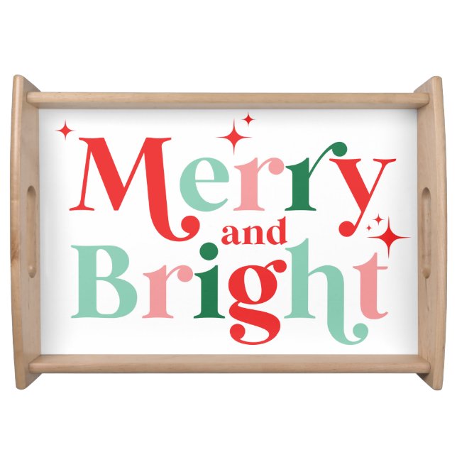 christmas merry and bright pink red serving tray (Front)