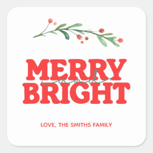 Christmas Merry and Bright Red gift Sticker