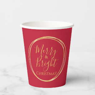 Christmas Merry and Bright Red Gold Paper Cups