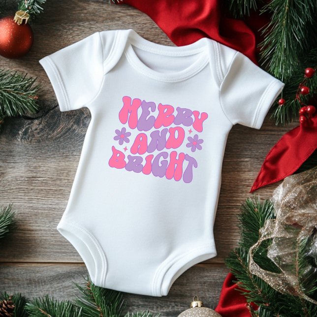 Christmas Merry And Bright Retro Groovy Festive Baby Bodysuit (Creator Uploaded)