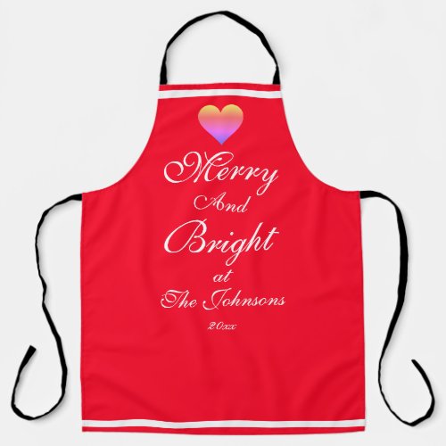 Christmas Merry And Bright Script Name Chic Red  Apron