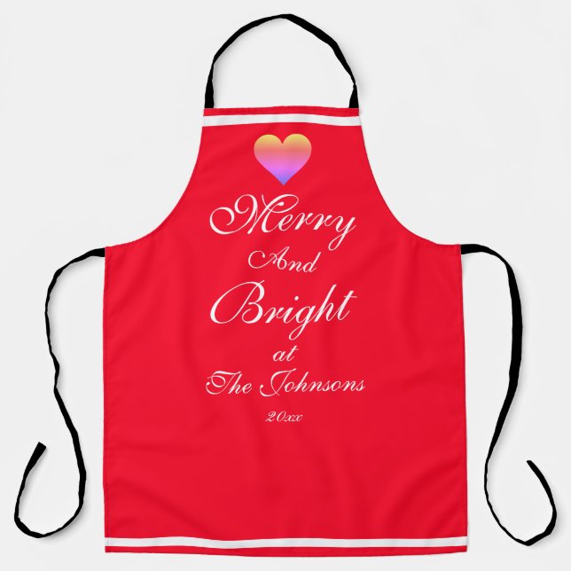 Christmas Merry And Bright Script Name Chic Red  Apron (Front)