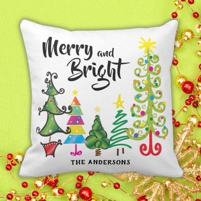Christmas Merry and Bright Trees Throw Pillow (Creator Uploaded)