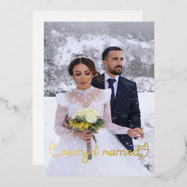  Christmas Merry and Married Photo Happy Holidays Foil Holiday Card (Front/Back)