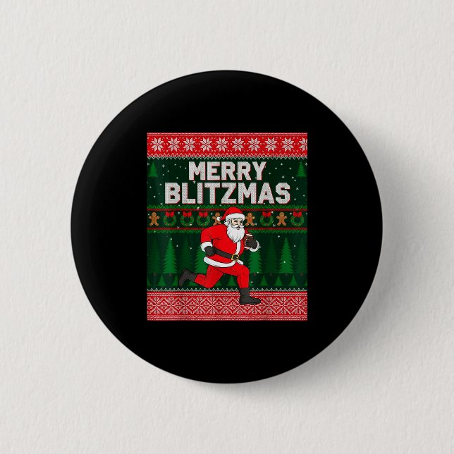 Christmas Merry Blitzmas Santa Football Ugly Sweat Button (Front)