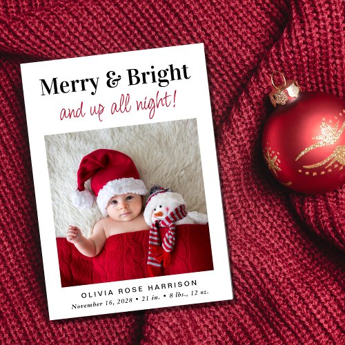 Christmas Merry Bright 4 Photo Holiday Birth Announcement