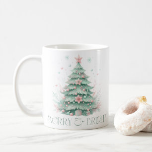 Christmas Merry & Bright Christmas Tree Mint Pink Coffee Mug