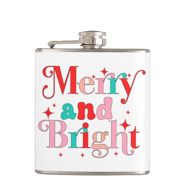 Christmas Merry & Bright Modern Personalized Name Flask (Front)