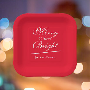 Christmas Merry & Bright Personalized Family Chic  Paper Plates