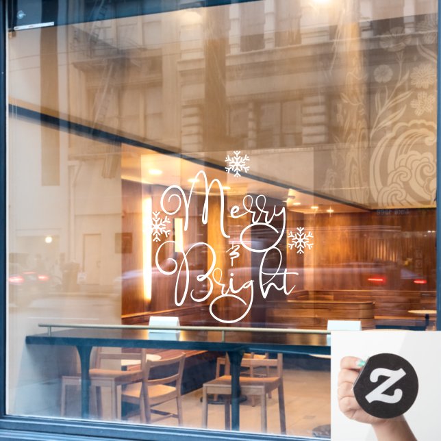 Christmas Merry & Bright Snowflake Shop Window Cling (Cafe Window)