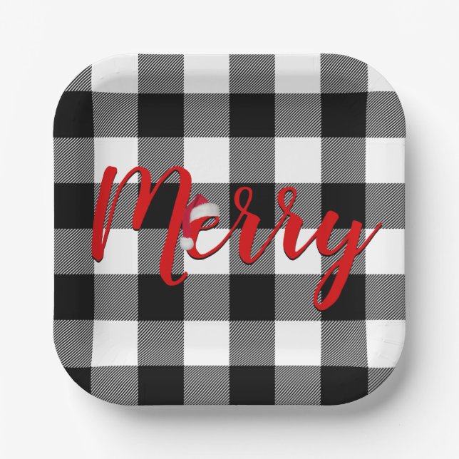 Christmas Merry Buffalo Plaid  Paper Plates (Front)