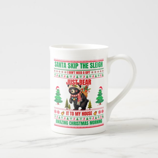Christmas Merry Christmas For Gift Black Bear Bone China Mug (Right)