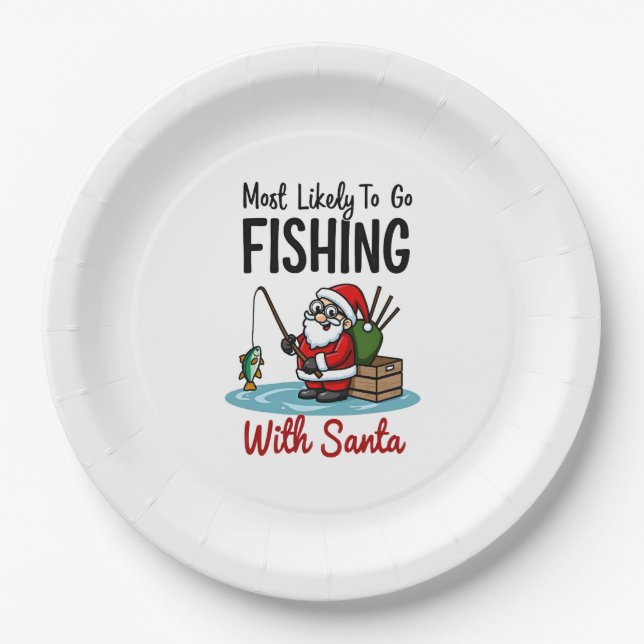 Christmas Merry Christmas For Gift Fishing Santa ( Paper Plates (Front)