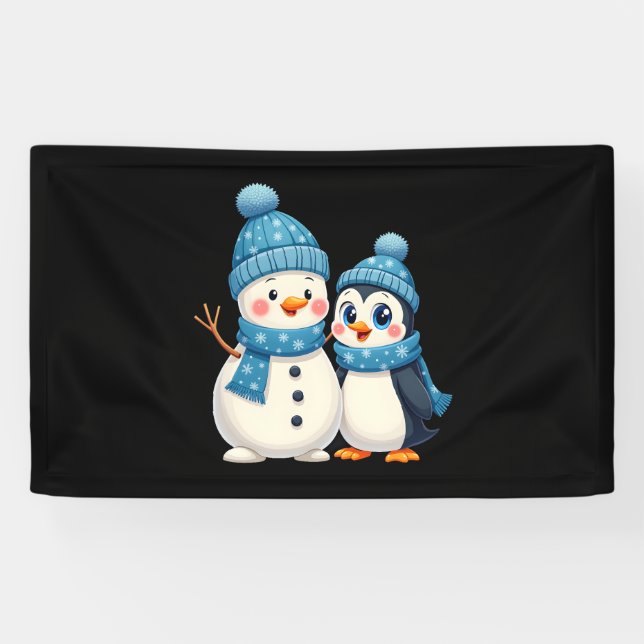 Christmas Merry Christmas For Gift Penguin Snowman Banner (Horizontal)