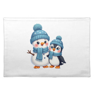 Christmas Merry Christmas For Gift Penguin Snowman Cloth Placemat