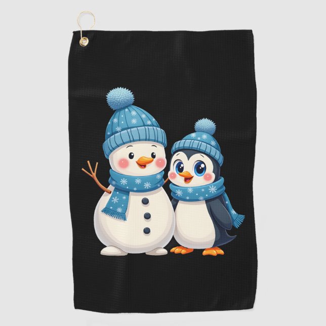 Christmas Merry Christmas For Gift Penguin Snowman Golf Towel (Front)